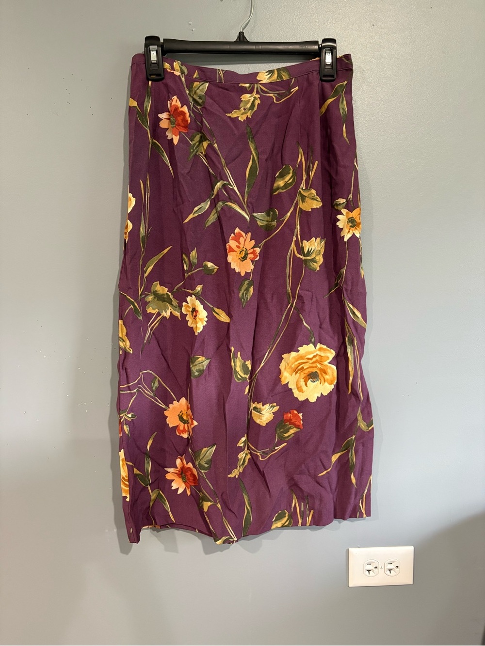 Vintage Alfred Dunner Womens 12P Maxi Skirt Purple Floral Side Zip Elastic Back